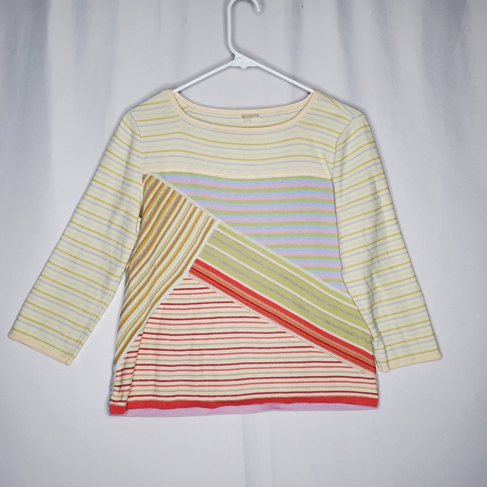 Sigrid Olsen Sweater Women‎ Petite Medium Multicolor Geometric Stripe Artsy 3/4